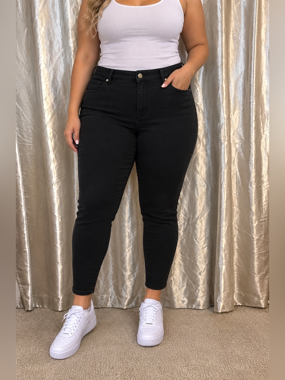 Avenue Black Stretch Skinny Jeans Womens Plus Size High Rise Denim Size 16